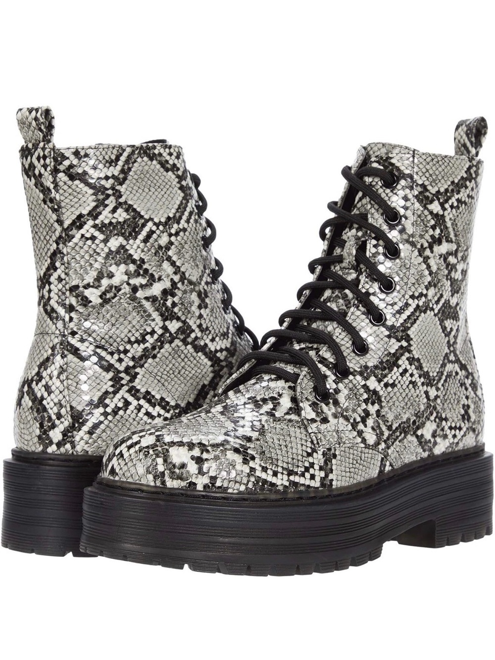 Mia Cortez Snake Print Faux Snakeskin Platform Combat Boots Lace Up Zipper 7.5